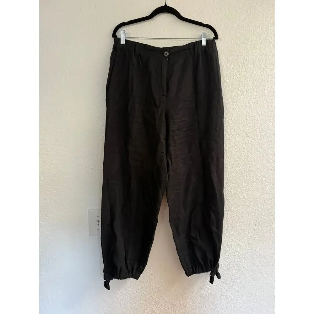 Zara Black Linen Blend Balloon Tie Ankle Pants Size L